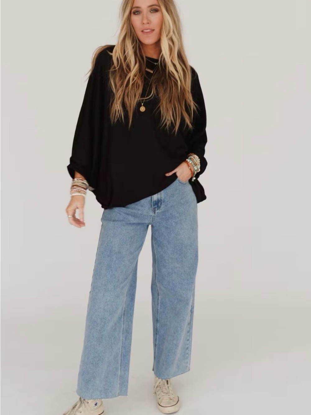 Three Bird Nest Fly With Me Batwing Knit Sweater Black NWT Small Boho - Picture 5 of 12